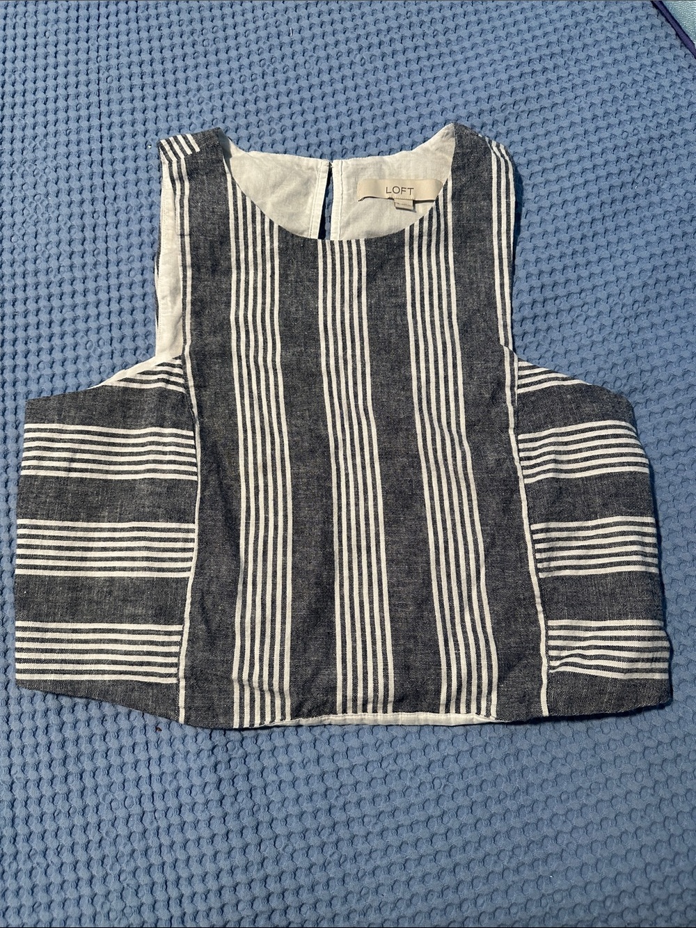 LOFT Navy and White Striped Cropped Tank